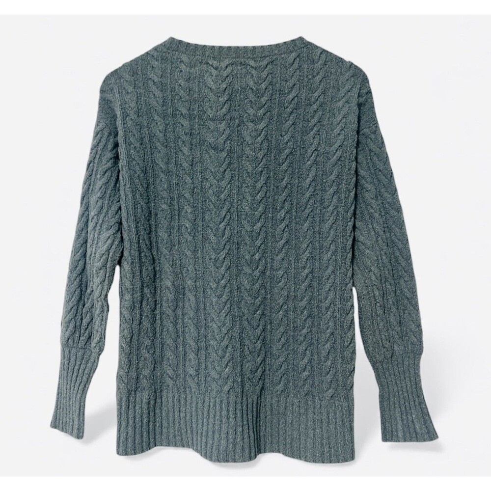 Peruvian Connection Cable Knit Sweater XS Pima Cotton V neck Pullover Blue Gray - Picture 4 of 4